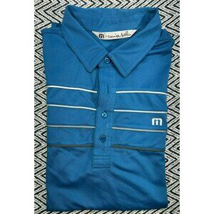 TravisMathew Men's Blue Striped Polo Shirt Classic Short Sleeve Travis Mathew L